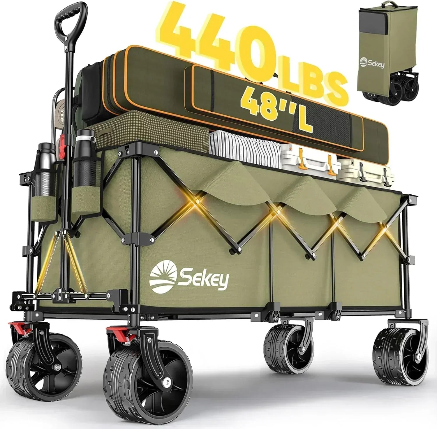 Sekey 48 Inch Long Foldable Extended Travel Cart 440 Lbs Folding Multi-Purpose Garden Cart
