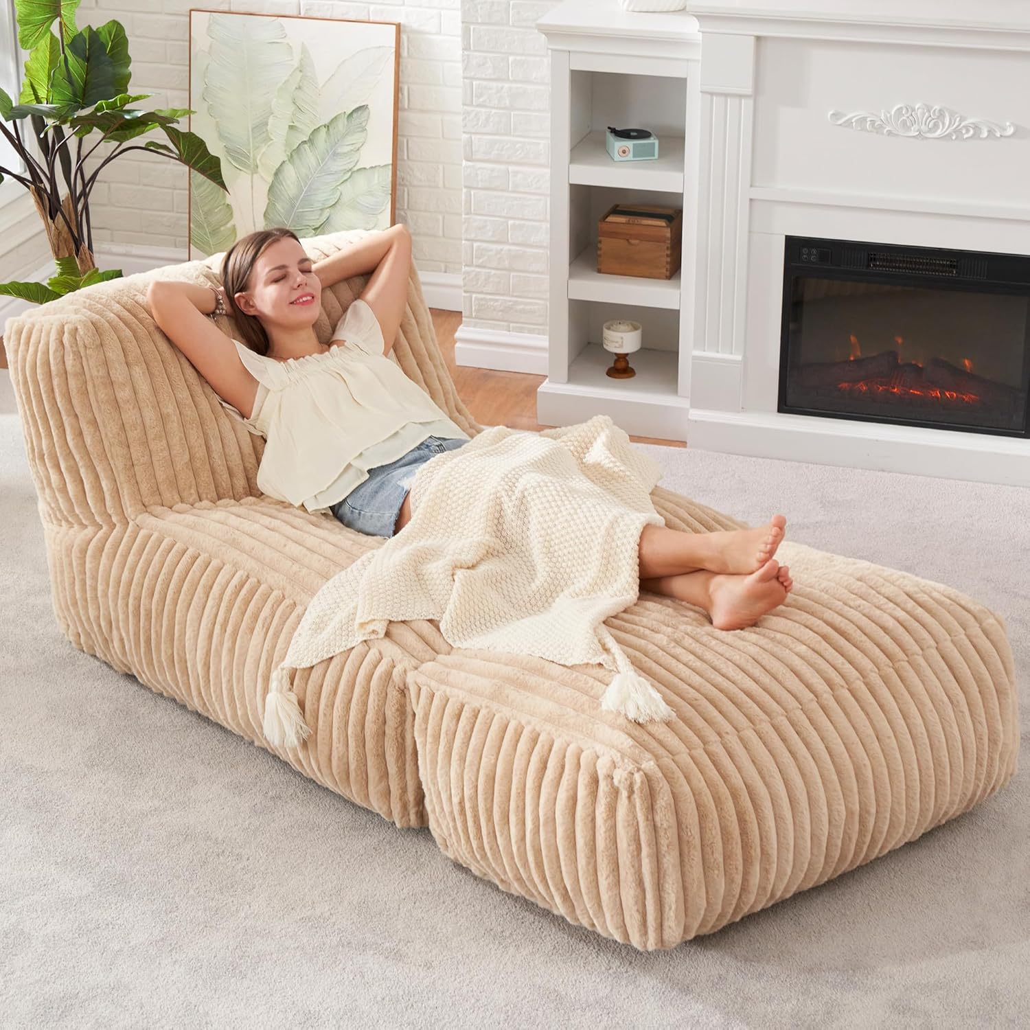 Hobestluk Big Bean Bag Lounger Chairs Large Beanbag Chair for Adults Bean Bag Sofa Memory Foam