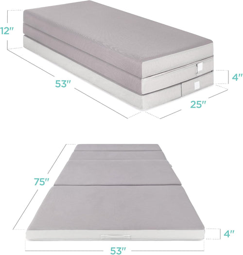 4in Portable Queen-Size Mattress, Tri-Fold Mattress for Camping, Guest, Toddler