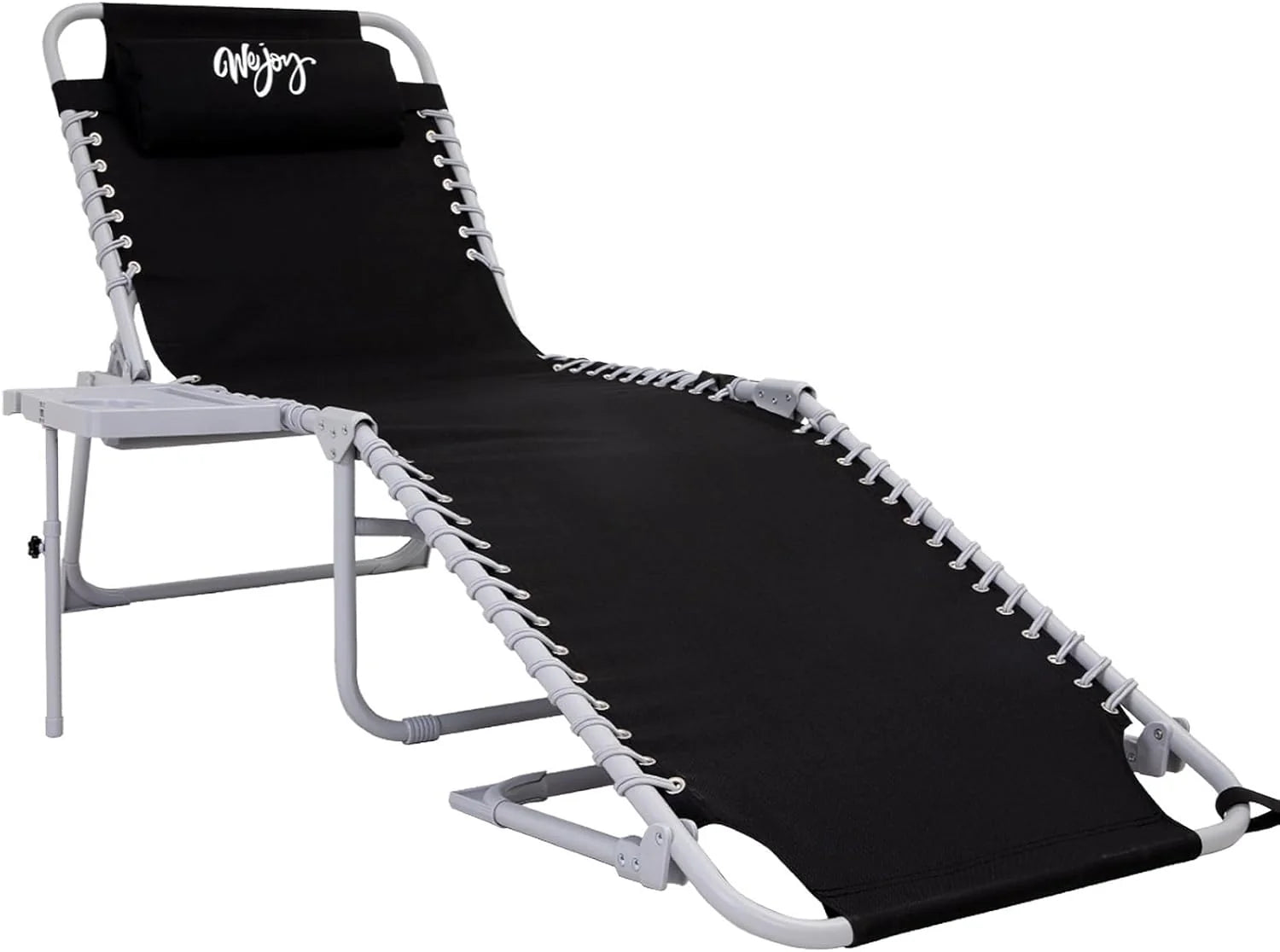 2 Pack Outdoor Chaise Lounge Chair - Portable Folding Patio Pool Lounge Chair, 5 Positions Adjustable Reclining Camping Chair with Side Table,Shoulder Strap, Pillow for Beach Sunbathing Lawn