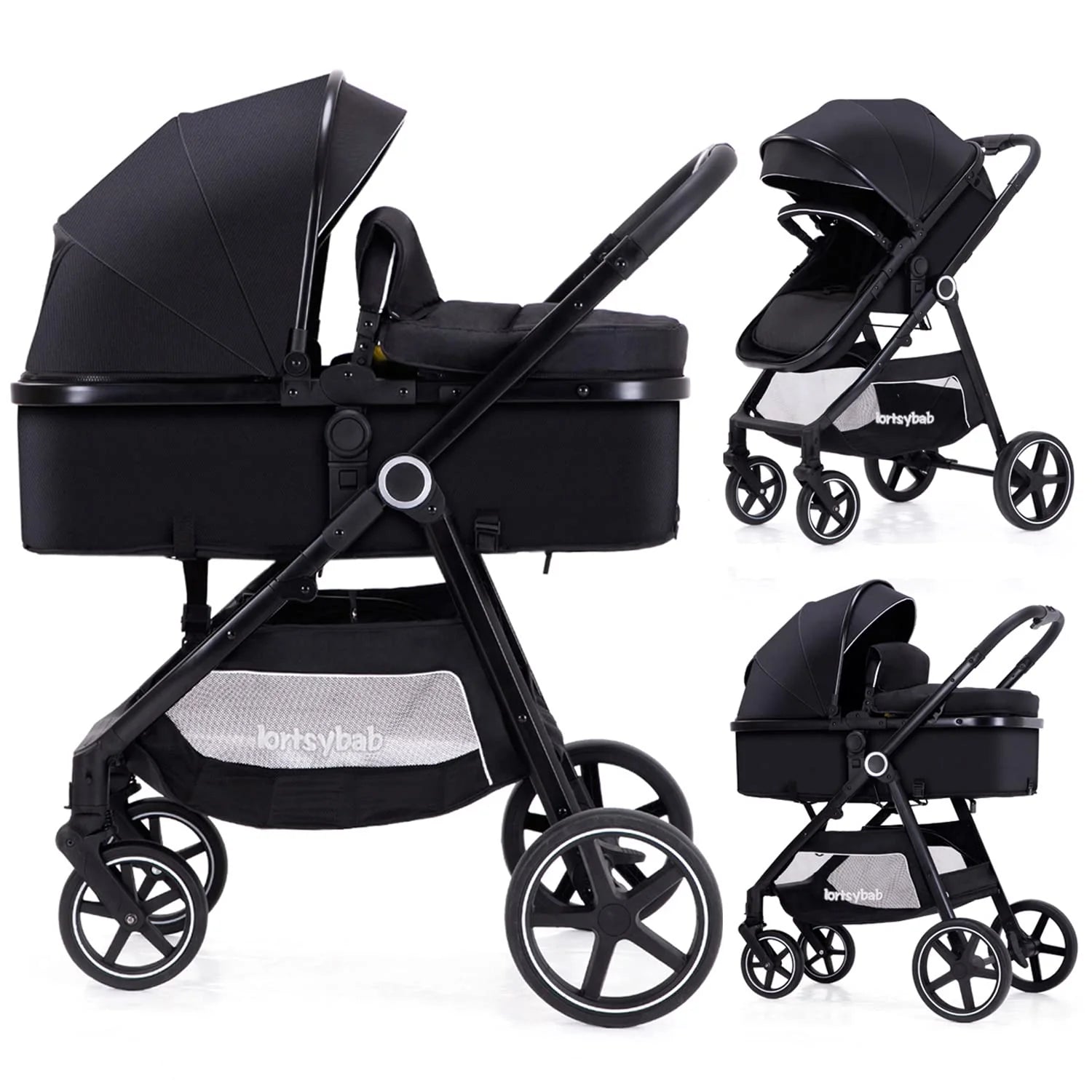 Lortsybab 2-in-1 Baby Stroller Folding Infant Newborn Pram Stroller with Reversible Seat