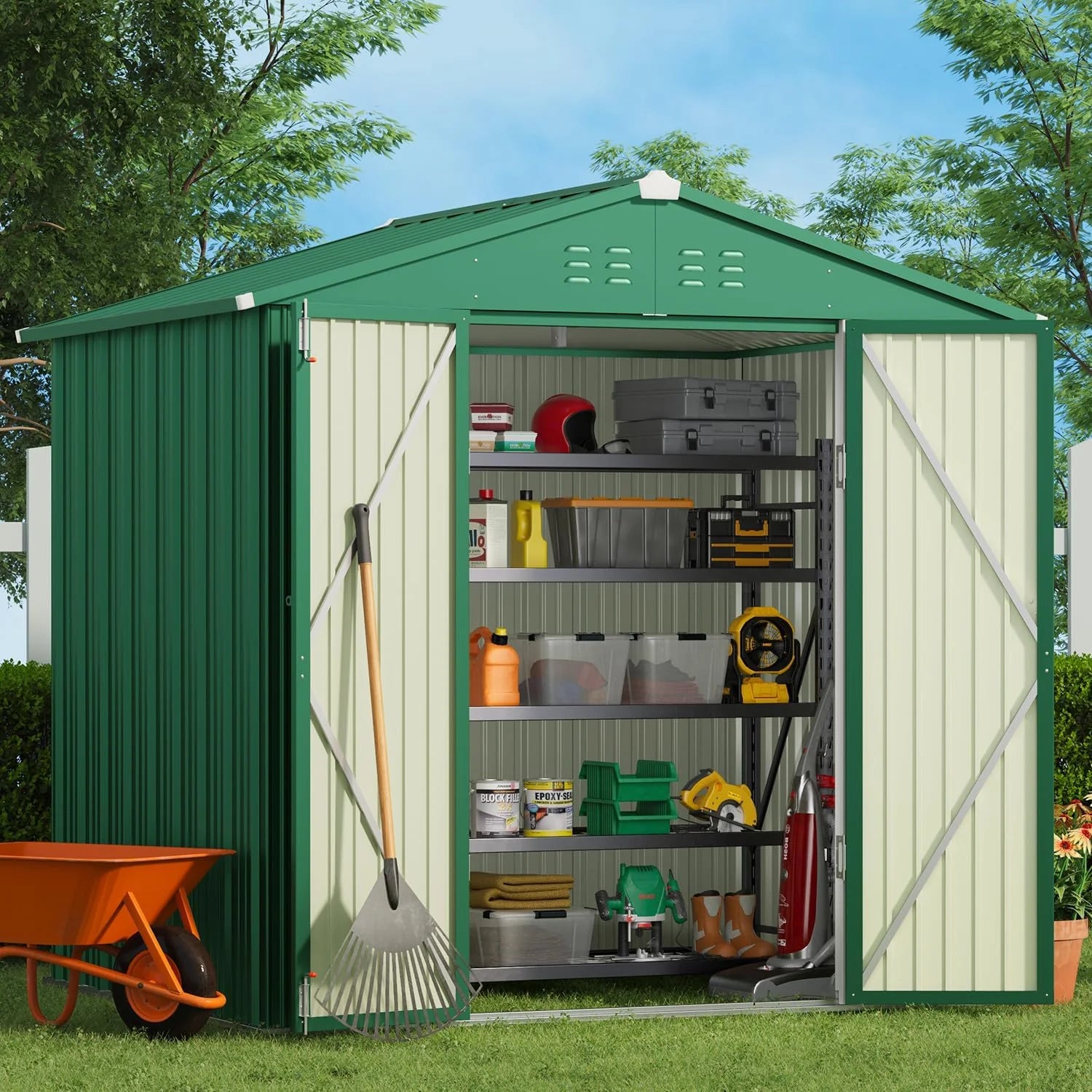 Gizoon Outdoor Storage Shed 6 x 4 Feet, Galvanized Metal Garden Shed