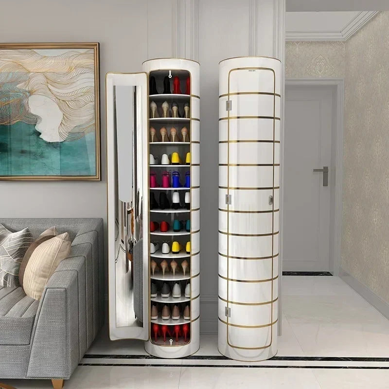Large-capacity multi-layer rotating disinfection shoe cabinet with mirror deodorizer