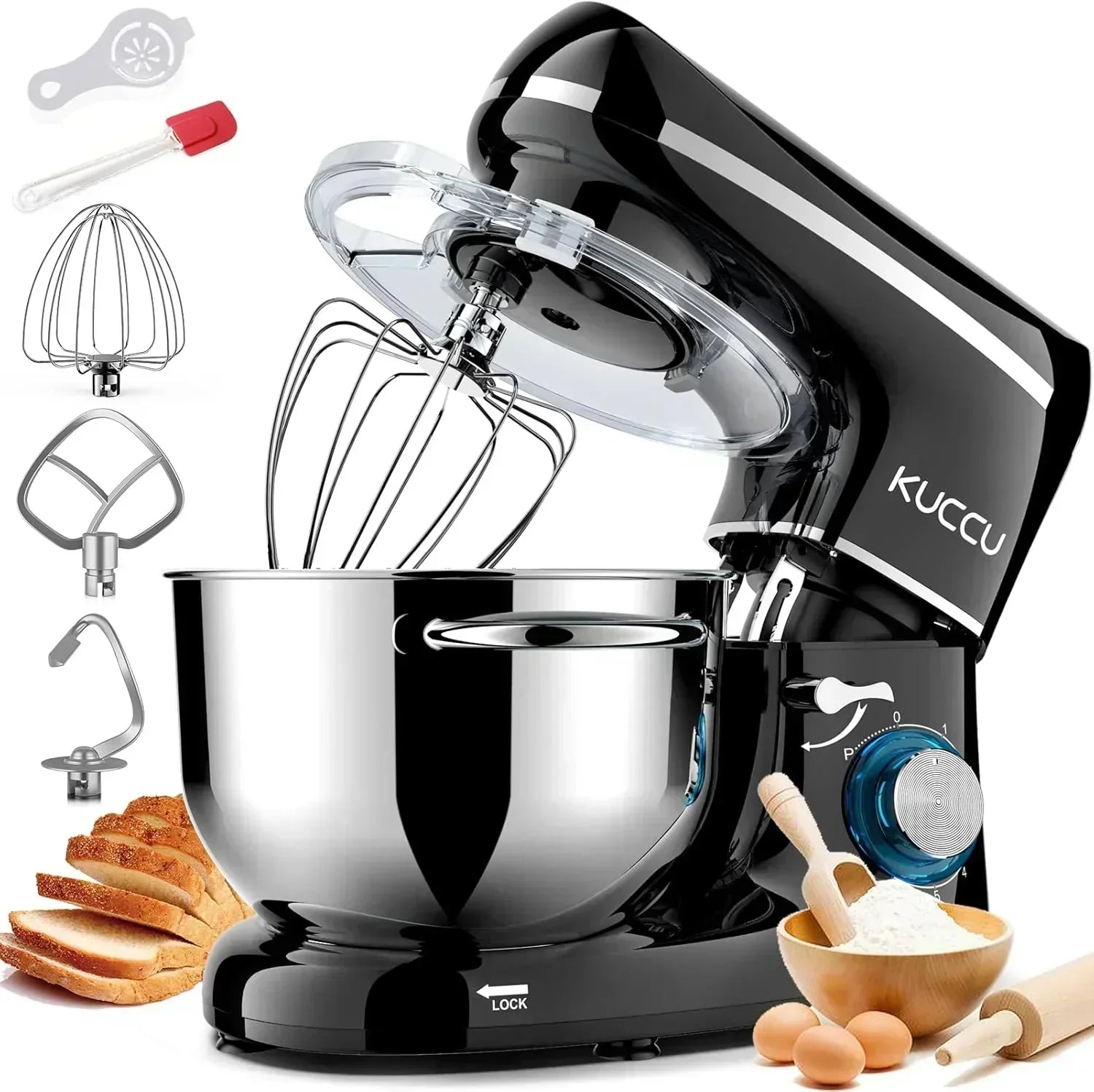 Stand Mixer 6.5 Qt 660W 6-Speed Tilt-Head Food Dough Mixer Kitchen Electric Mixer Stainless Steel
