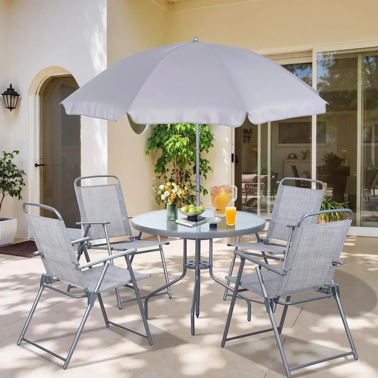 Vongrasig 6 Piece Folding Patio Dining Set Small Metal Outdoor Garden Patio Table and Chair Set