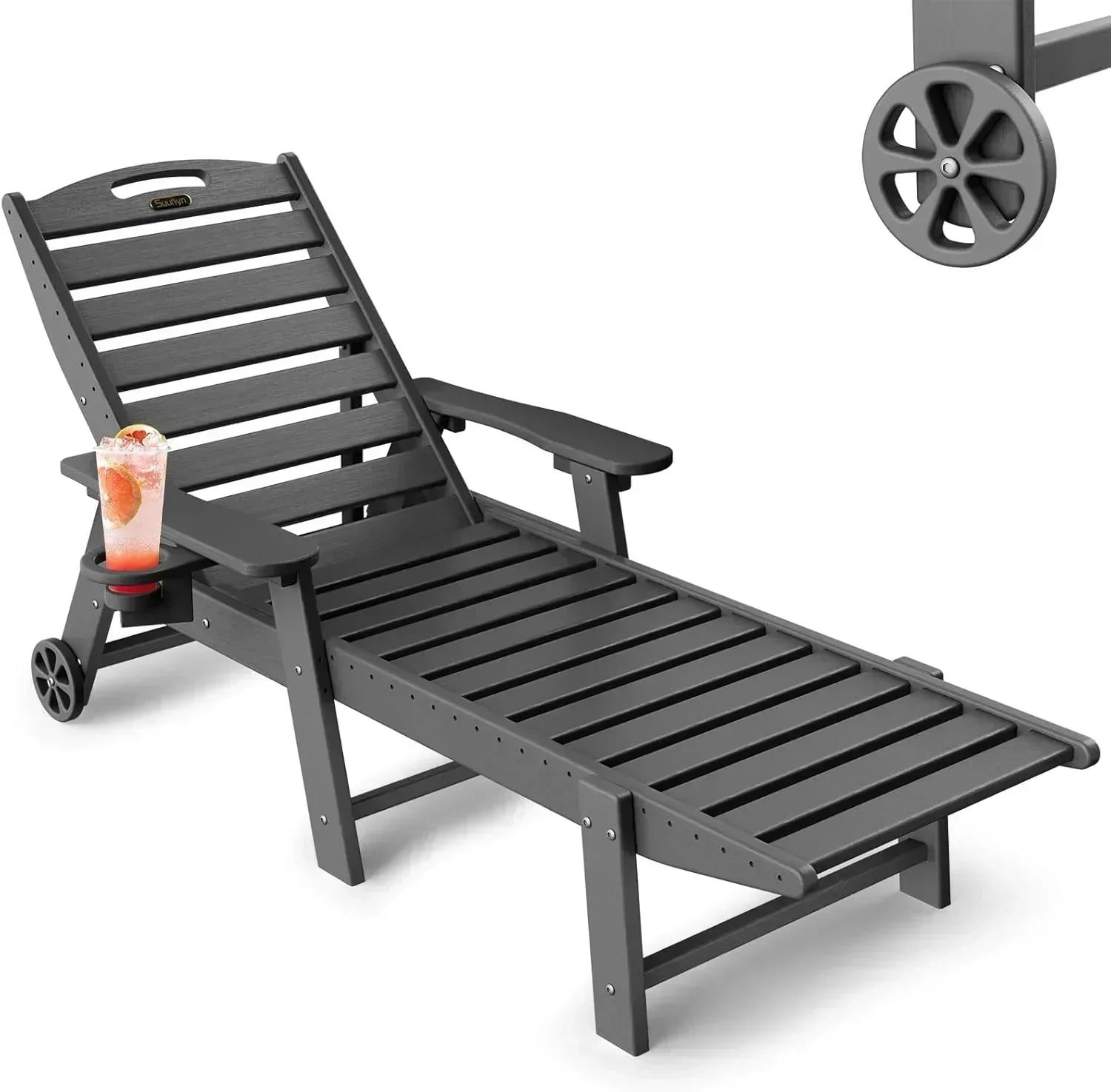 Lounge Chair Outdoor Chaise Lounge HDPE 6-Position Outdoor Chaise Lounge Patio Lounge Chair