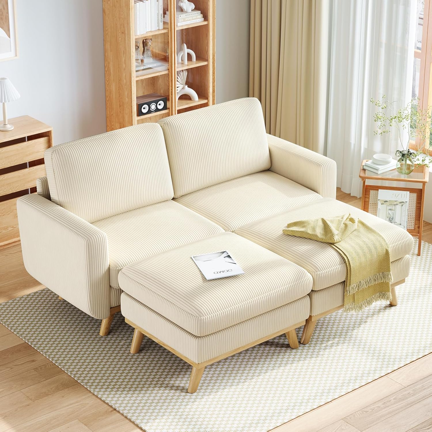 Vesgantti 68 Loveseat Sofa - Green, Comfy Corduroy with Spring Cushion, Solid Wood Frame, Modern Deep Seat, Bedroom & Living Room, Office Couch