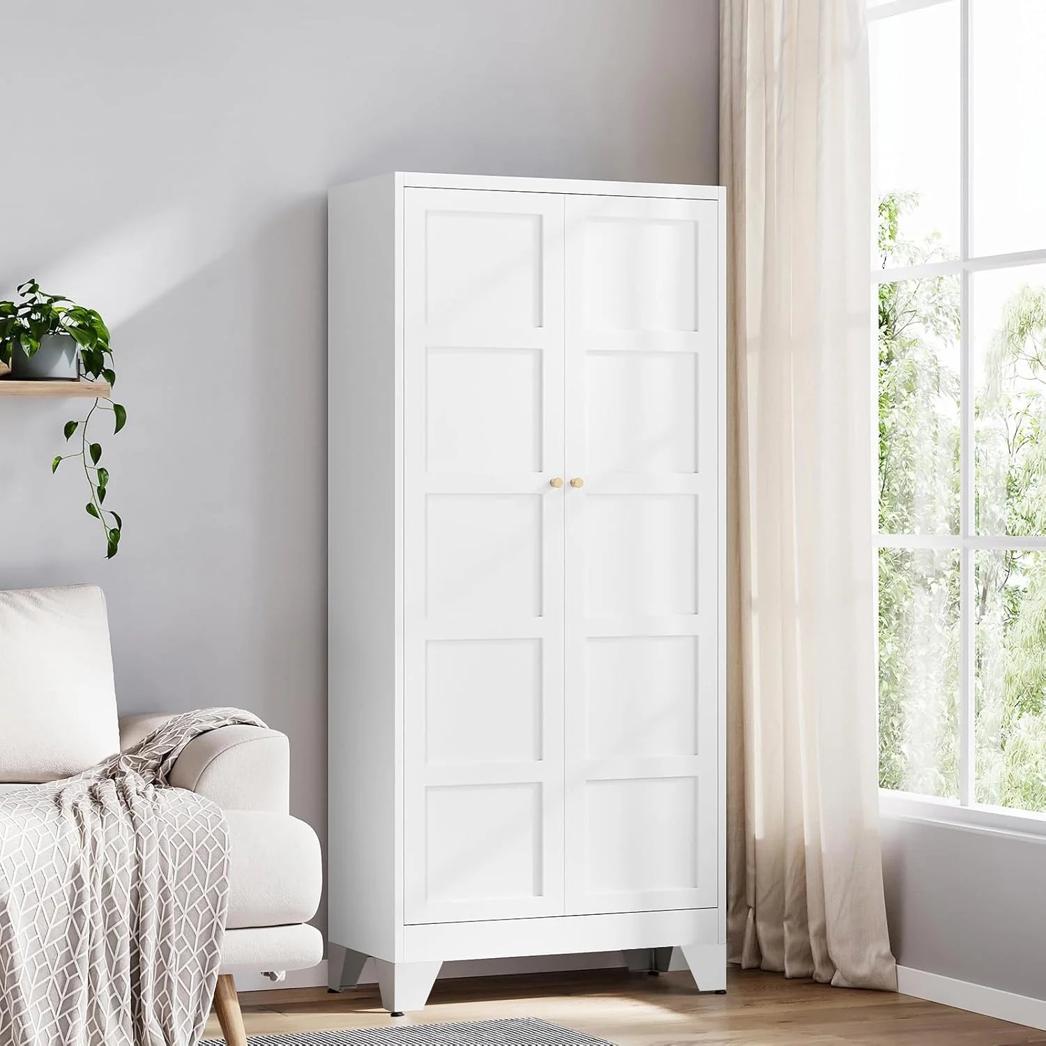 Yizosh Metal Storage Cabinet with 2 Doors and 4 Adjustable Shelves