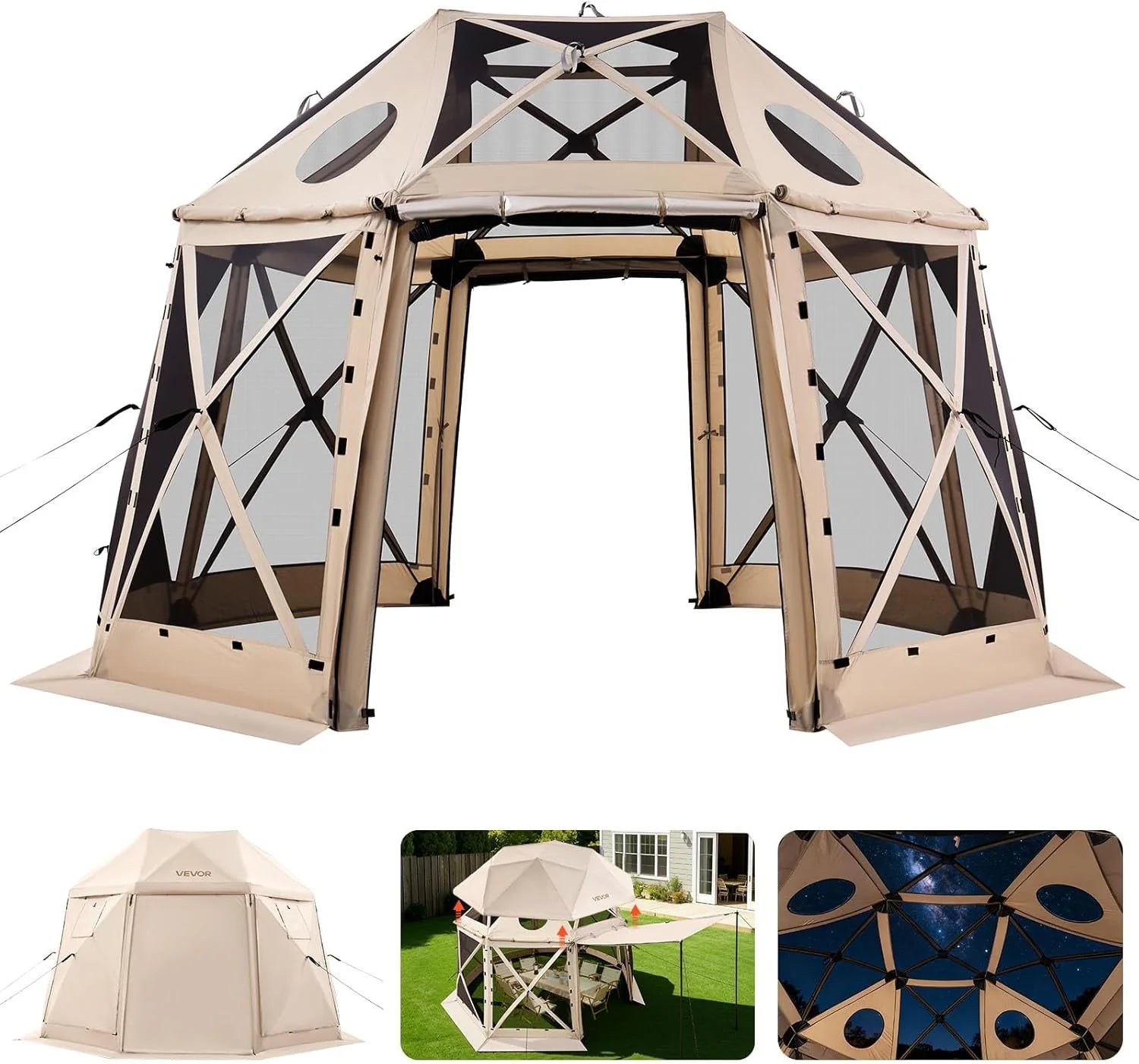 VEVOR 12 * 12ft 6 Sided Pop-up Canopy Shelter Tent with Mesh Windows, Portable Carry Bag
