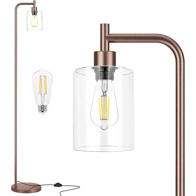 Modern Black Floor Lamp with Clear Glass Shade and LED Bulb