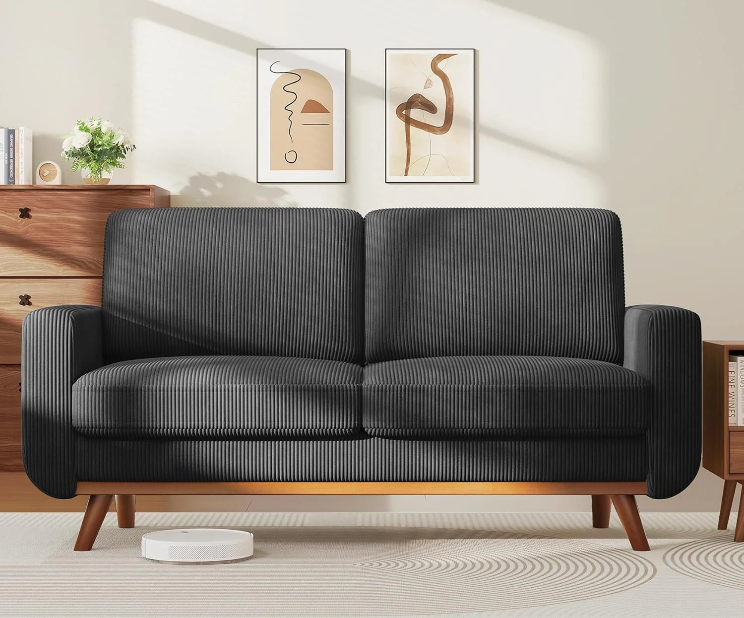 Vesgantti 68 Loveseat Sofa - Green, Comfy Corduroy with Spring Cushion, Solid Wood Frame, Modern Deep Seat, Bedroom & Living Room, Office Couch