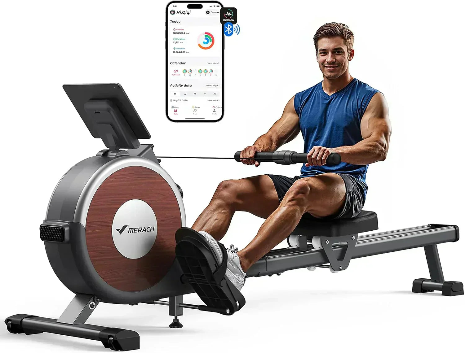 Merachi household rowing machine silent resistance dual-slide design