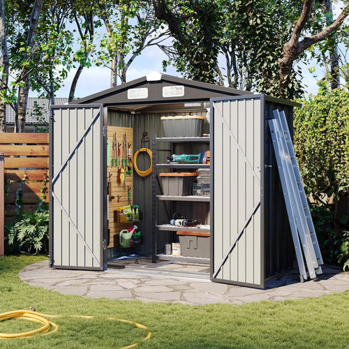 Aoxun 6.2x4 FT Shed Outdoor Storage Shed with Lockable Doors Sloping Roof Metal Garden