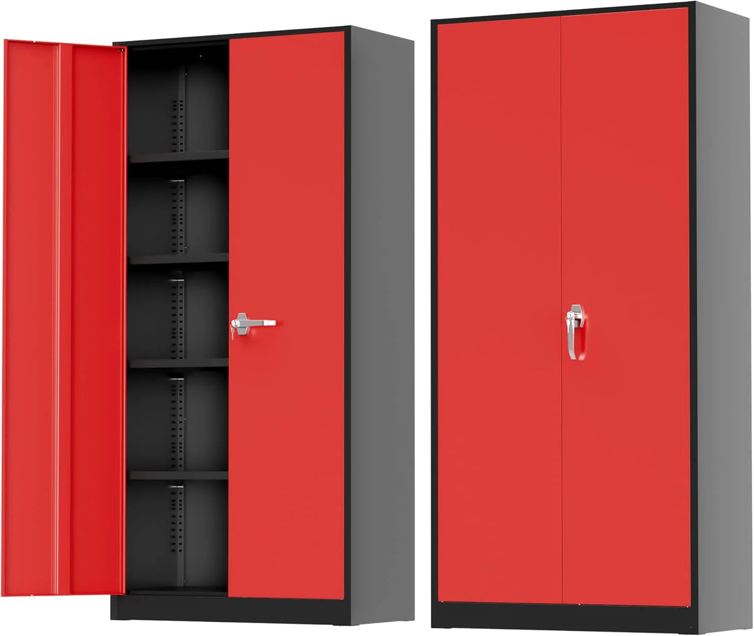 Greenvelly Metal Storage Cabinet, 72 Black Locking Metal Cabinet with 2 Doors and 4 Adjustable Shelves, Lockable Garage Storage Cabinets for Home Office, Garage, Kitchen, Living Room