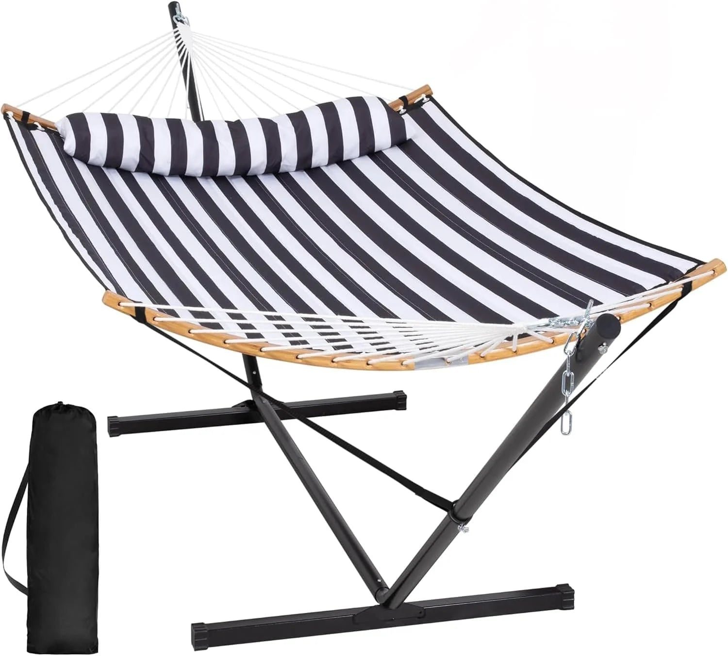 SUNCREAT Double Portable Hammock with Stand 2 Person Hammock with Curved Spreader Bar