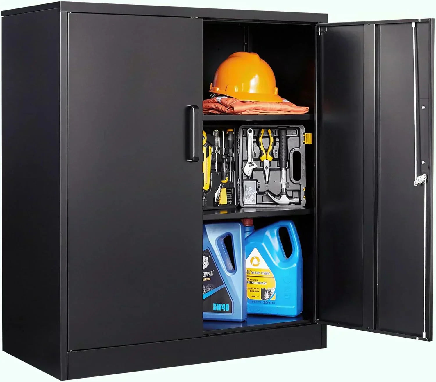 Metal Storage Cabinet with 2 Doors and 6 Shelves Black Metal Cabinet Garage Storage Cabinet