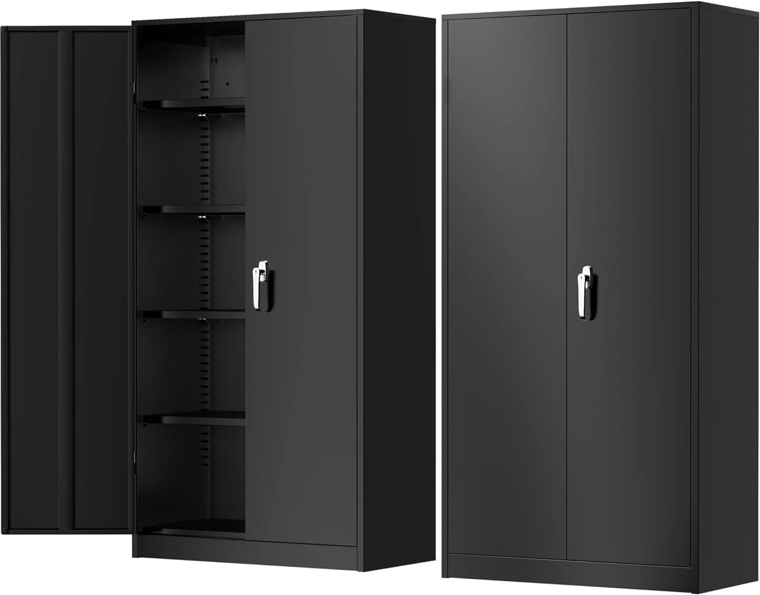 Greenvelly Metal Storage Cabinet, 72 Black Locking Metal Cabinet with 2 Doors and 4 Adjustable Shelves, Lockable Garage Storage Cabinets for Home Office, Garage, Kitchen, Living Room