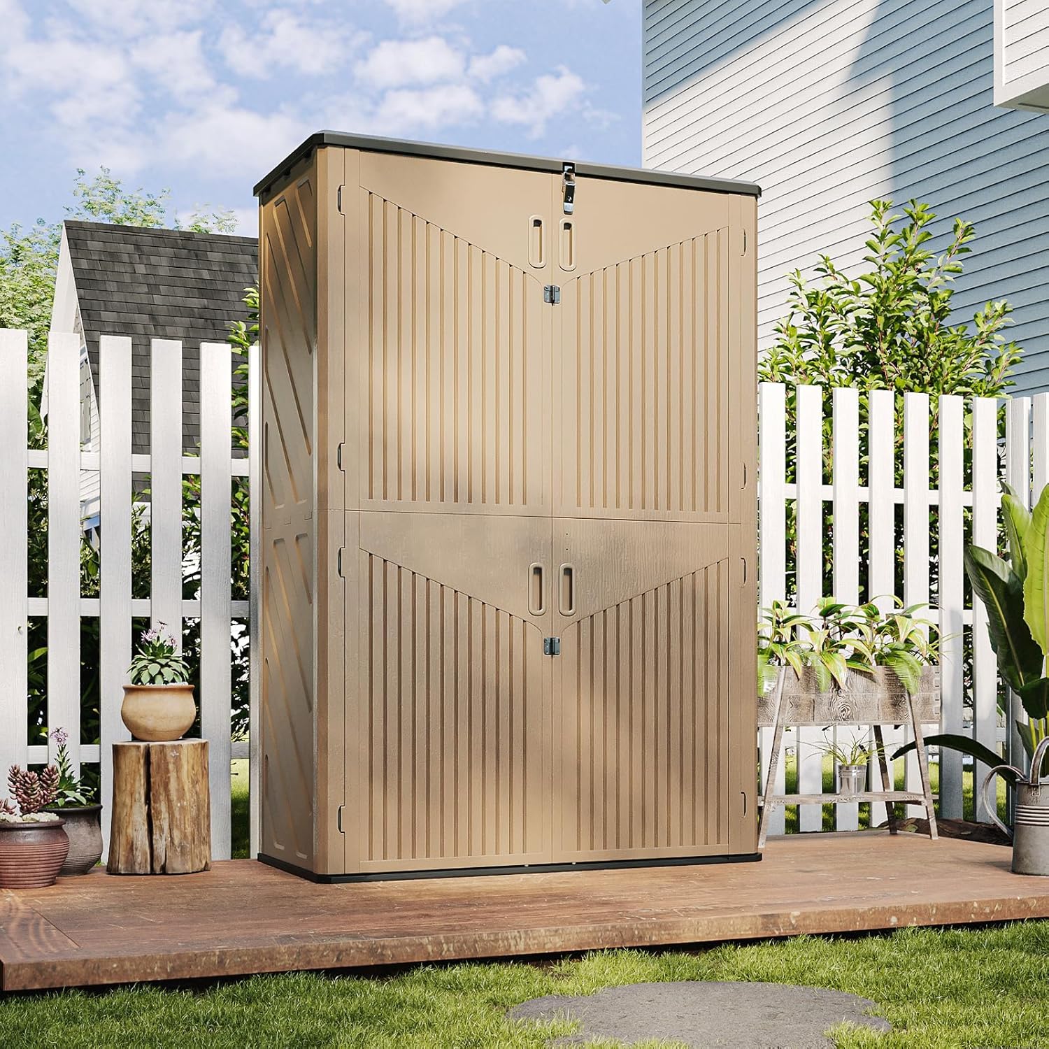 Oxun Outdoor Storage Shed, 64 Cubic Feet Vertical Storage Shed Outdoor with Floor
