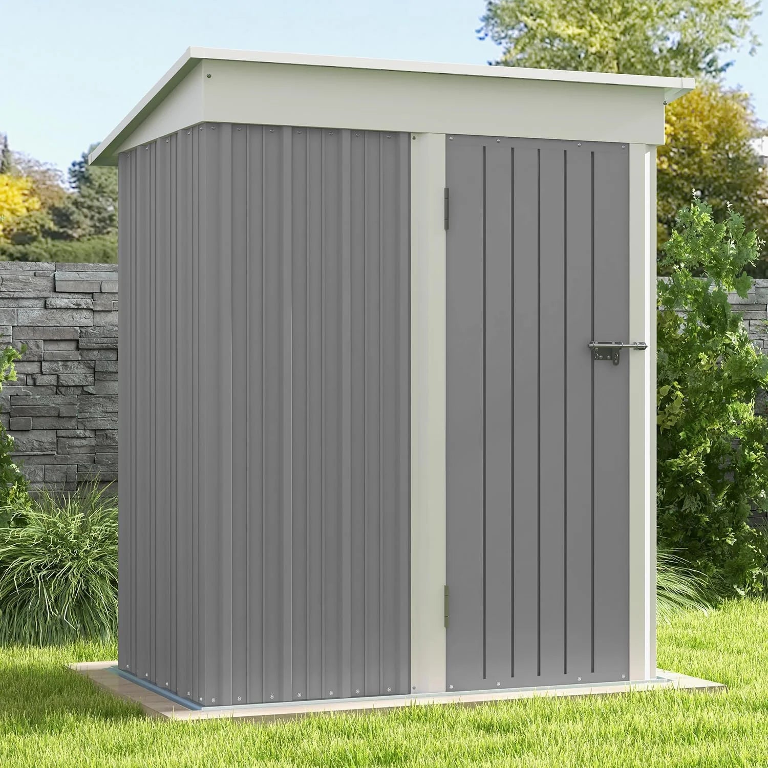 Patiowell 5x3 FT Outdoor Storage Shed Tool Shed with Sloping Roof and Lockable Door Metal Shed