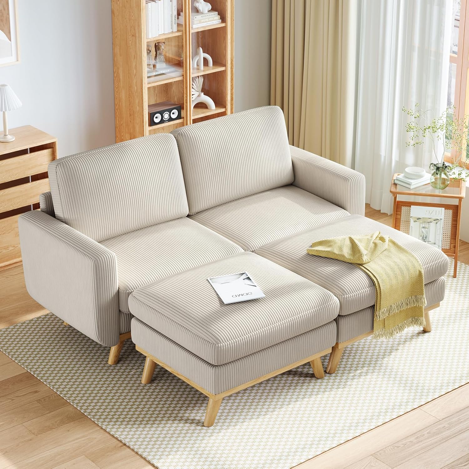 Vesgantti 68 Loveseat Sofa - Green, Comfy Corduroy with Spring Cushion, Solid Wood Frame, Modern Deep Seat, Bedroom & Living Room, Office Couch