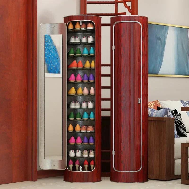 Large-capacity multi-layer rotating disinfection shoe cabinet with mirror deodorizer