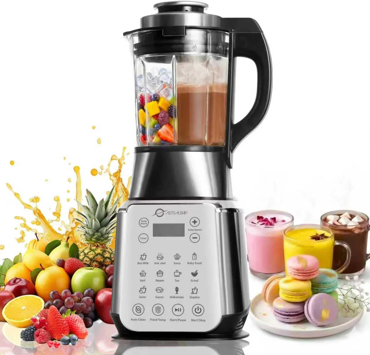 Glass Blenders for Kitchen ?Stainless Steel Professional Blender for Smoothies 1500W Motor, Food Processor Combo 9 Adjustable Speeds, 14 Preset Programs, BPA-Free Glass Jar blender, Nut Milk, Soups