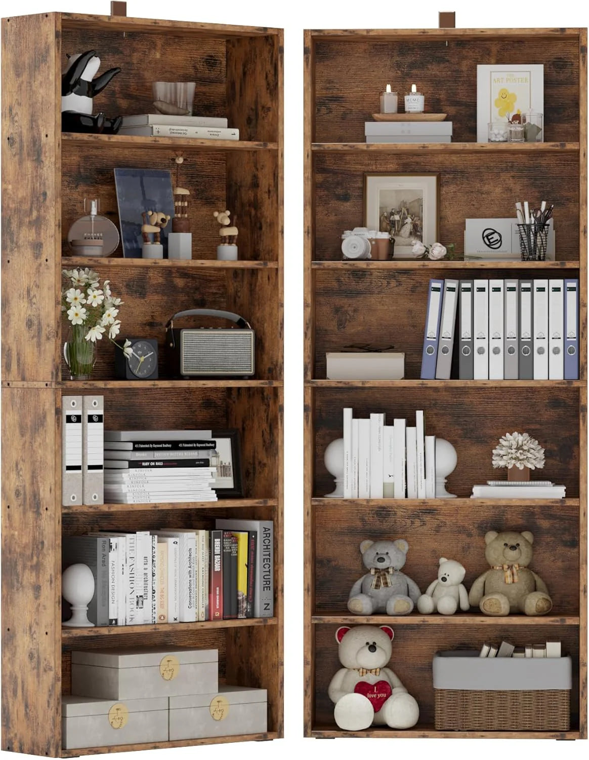 IRONCK Bookshelves and Bookcases Set of 2 Floor Standing 6 Tiers Display Storage Shelves