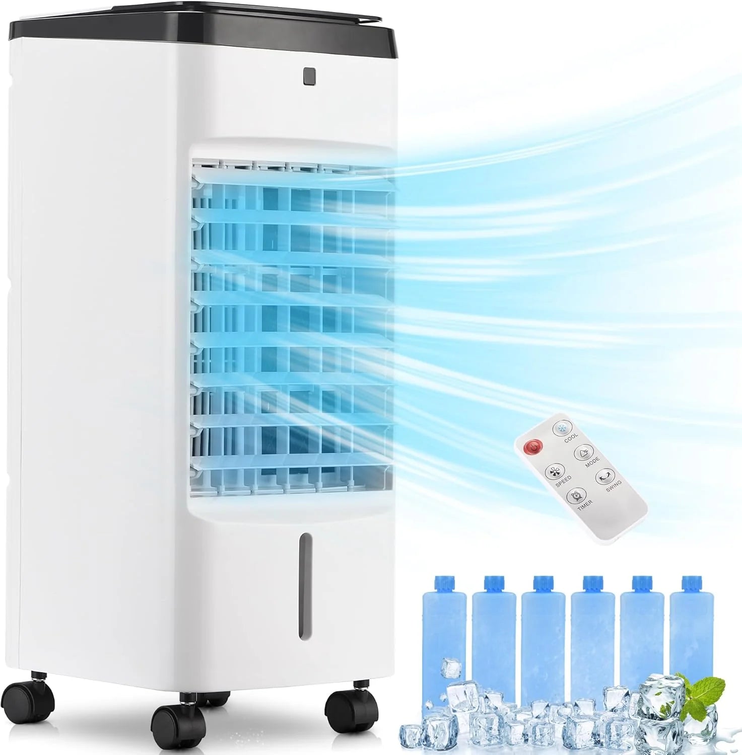 Uthfy Portable Air Conditioners, 3 IN 1 Evaporative Air Cooler with Detachable Water Tank, 6 Ice Packs, 12H Timer, 120�� Oscillation, Remote, 3 Speeds, 4 Modes, Swamp Cooler for Bedroom, Office