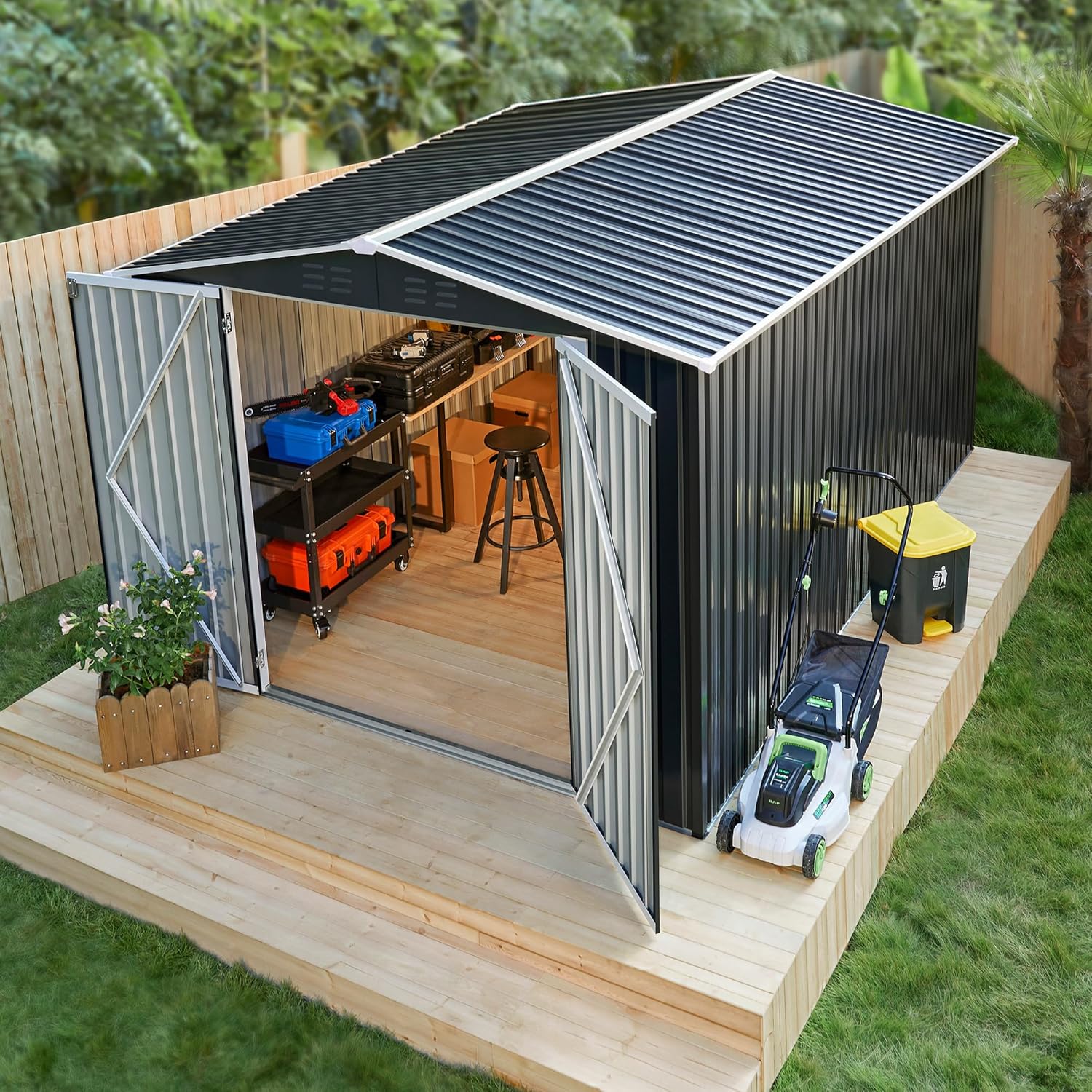 Polar Aurora 8 x 12 FT Outdoor Storage Shed Metal Garden Shed with Updated Frame Structure