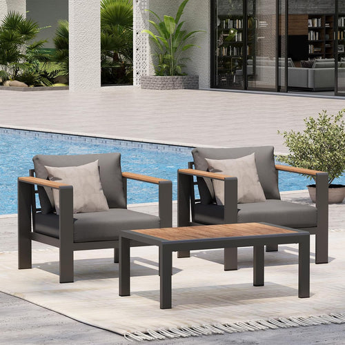 Aluminum Outdoor Patio Furniture Set with Coffee Table, 4 Piece Patio Conversation Sets with Washable Thick Cushions