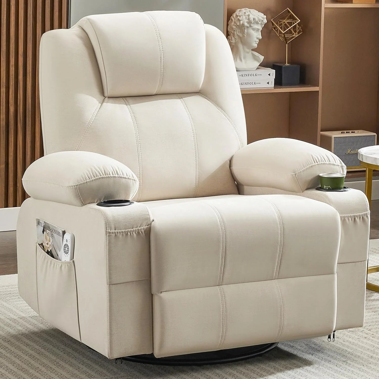 Large Swivel Rocking Recliner with Heating and Massage Function, 360 Degree Swivel Rocking Single Sofa