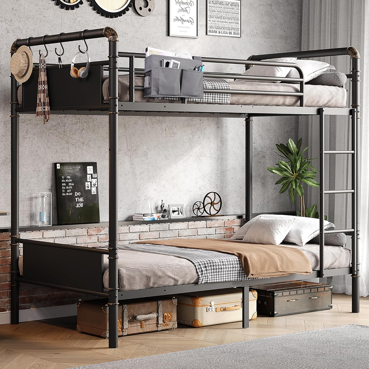 Jocoevol Metal Bunk Bed Twin Over Twin Industrial Bunkbeds Heavy Duty Bed Safety Guard Rails