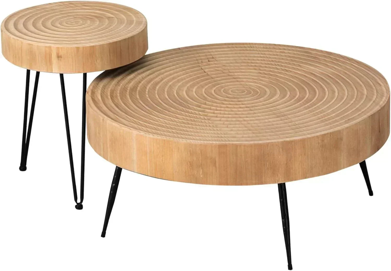 Two-Piece Modern Farmhouse Living Room Coffee Table Set Round Nesting Tables
