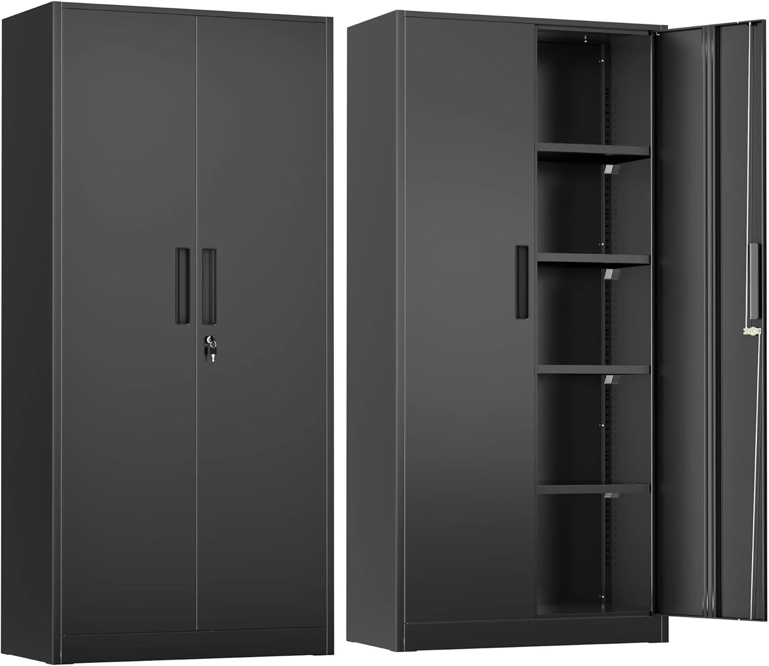 Greenvelly Metal Storage Cabinet, 72 Black Locking Metal Cabinet with 2 Doors and 4 Adjustable Shelves, Lockable Garage Storage Cabinets for Home Office, Garage, Kitchen, Living Room