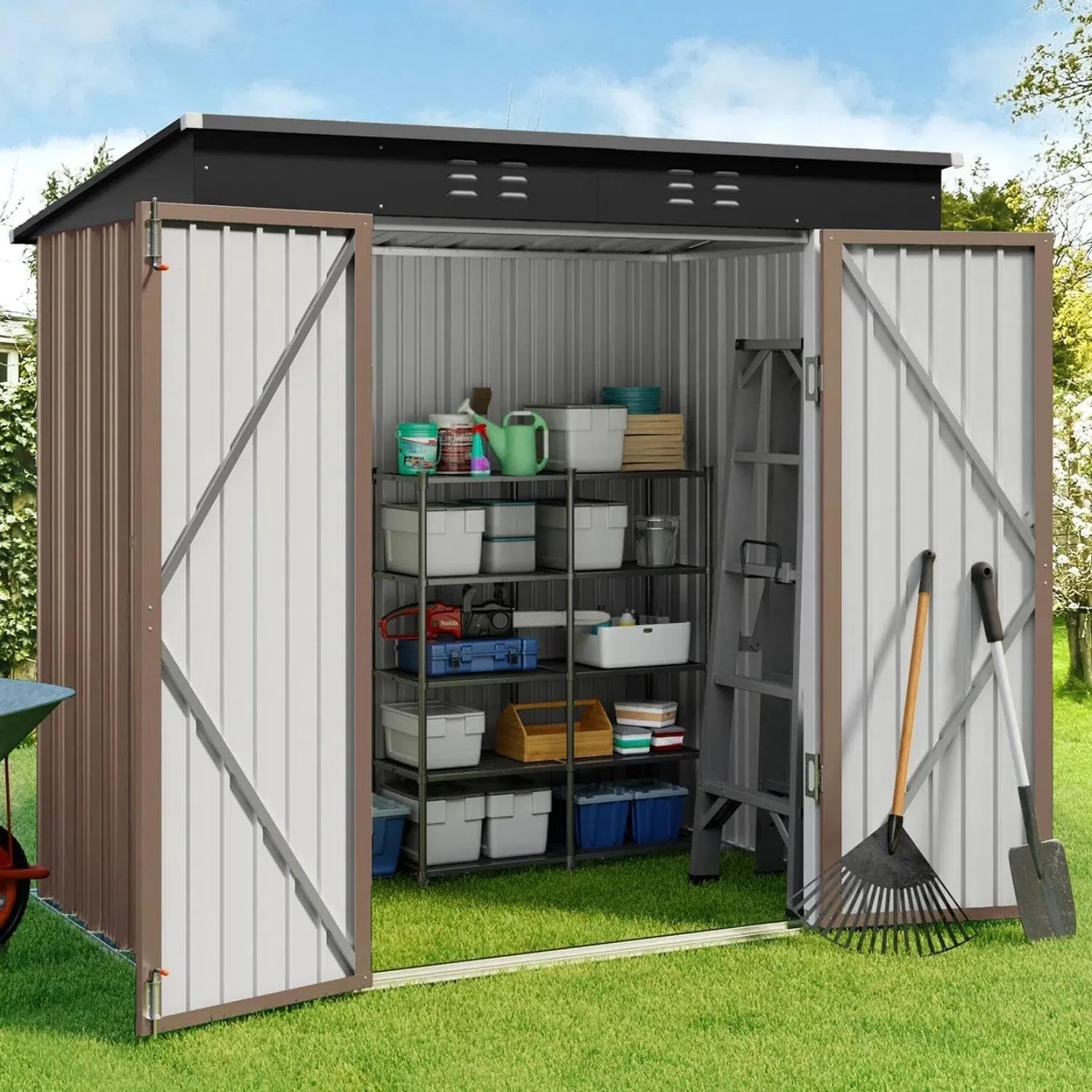 Gizoon Outdoor Storage Shed 6 x 4 Feet, Galvanized Metal Garden Shed