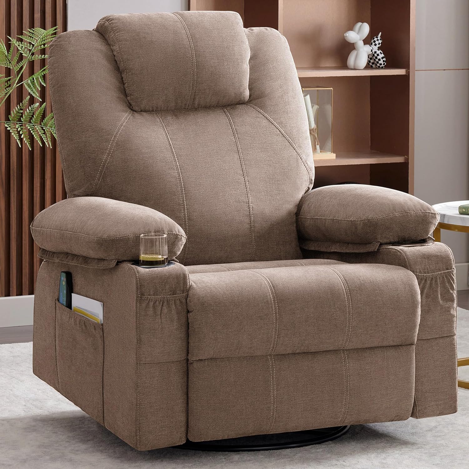 Large Swivel Rocking Recliner with Massage Function 360 Degree Swivel Rocking Single Sofa