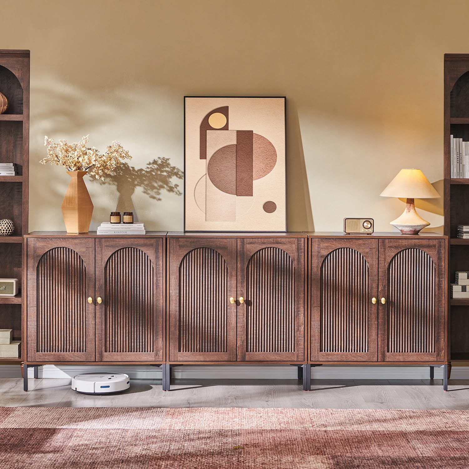 IFGET Modern Buffet Cabinet with Storage 92.63 W Fluted Arched Sideboard Cabinet