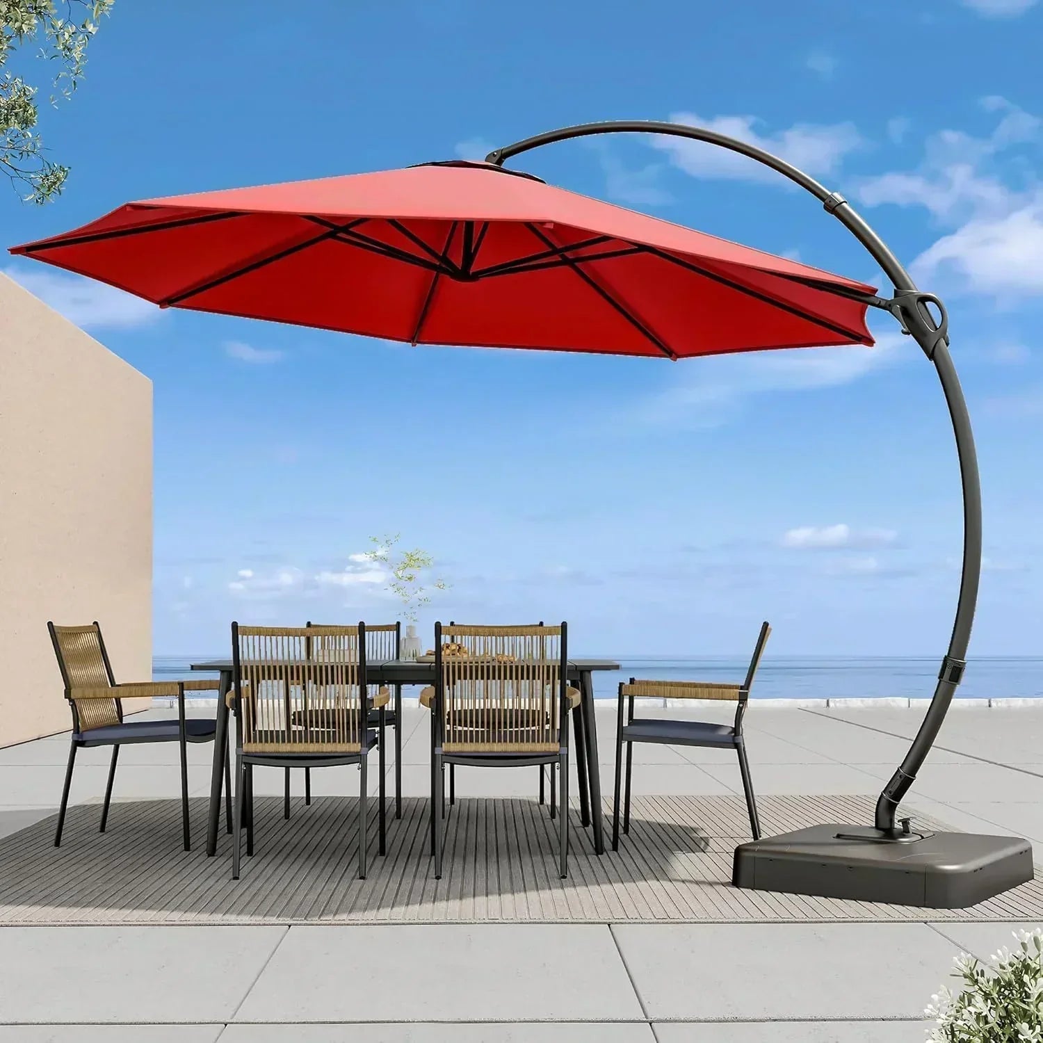 LAUSAINT HOME Outdoor Patio Umbrella with Base included 11 FT Deluxe Curvy Cantilever Umbrella