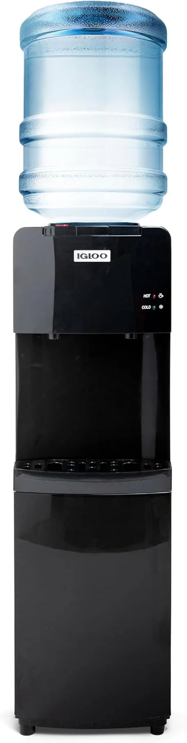 Igloo Top Loading Water Dispenser Hot and Cold Water Dispenser Black and Stainless Steel