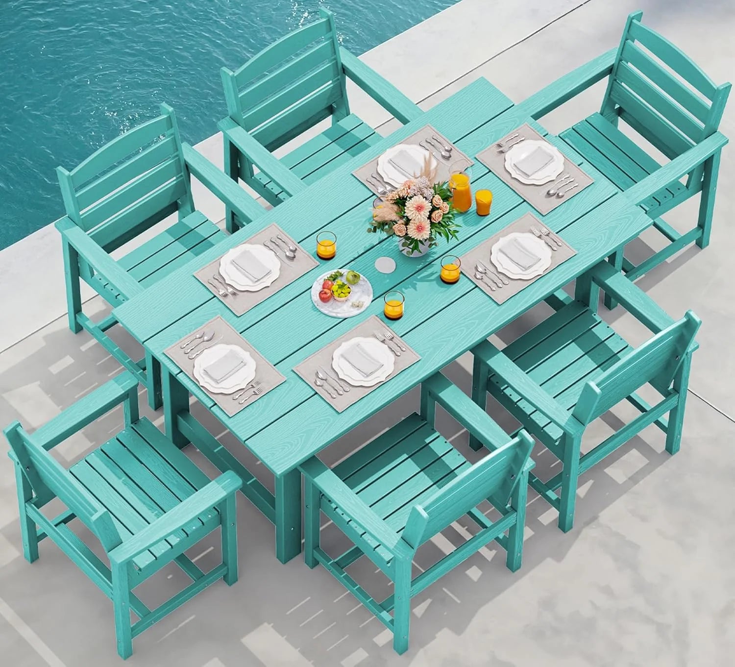 SERWALL Outdoor HDPE Dining Table Set 7 Piece Outdoor Dining Table Sets