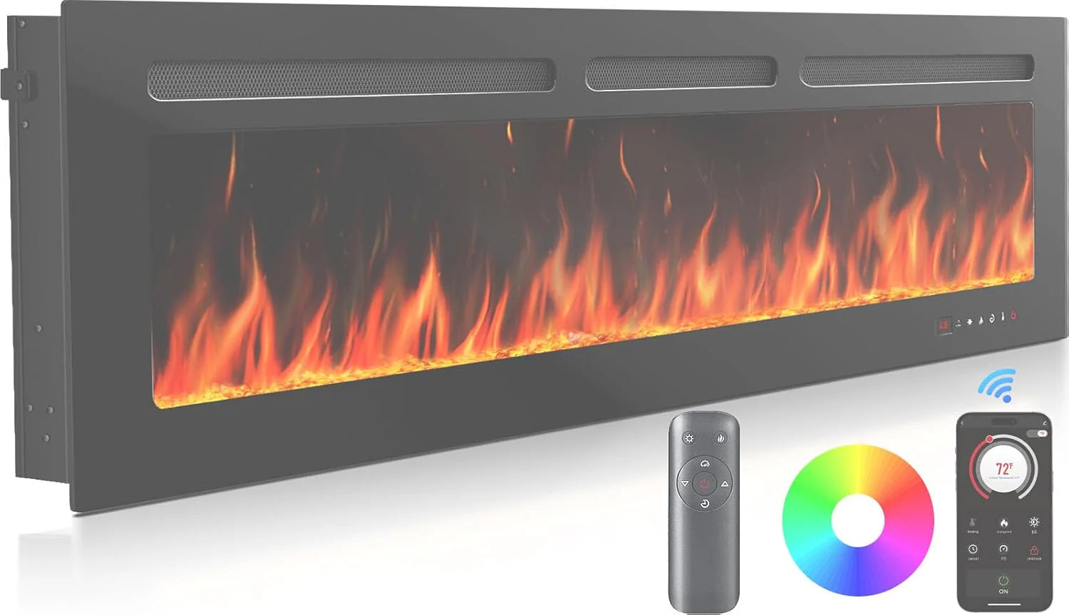 Silonn 50��Smart Electric Fireplace Heater with App & Remote Control, 5300 BTU Heat Output, Ultra-Slim Wall-Mounted or Recessed Electric Fireplace Inserts with Timer, 20 Flame Colors,WiFi Enabled
