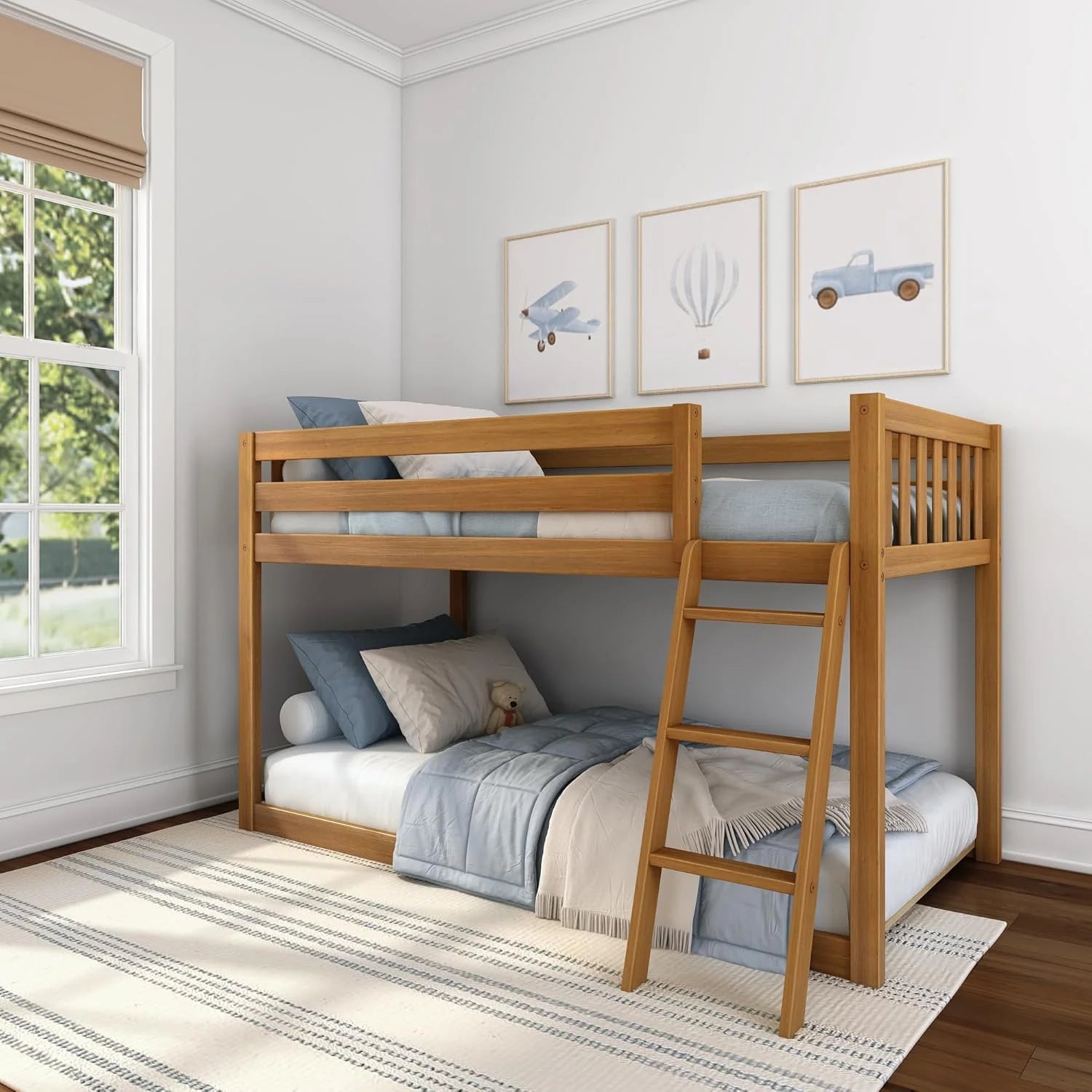 Max & Lily Fundamental Twin Low Bunk Bed Kids Solid Wood Modern Bed Frame Strong Wooden Slats