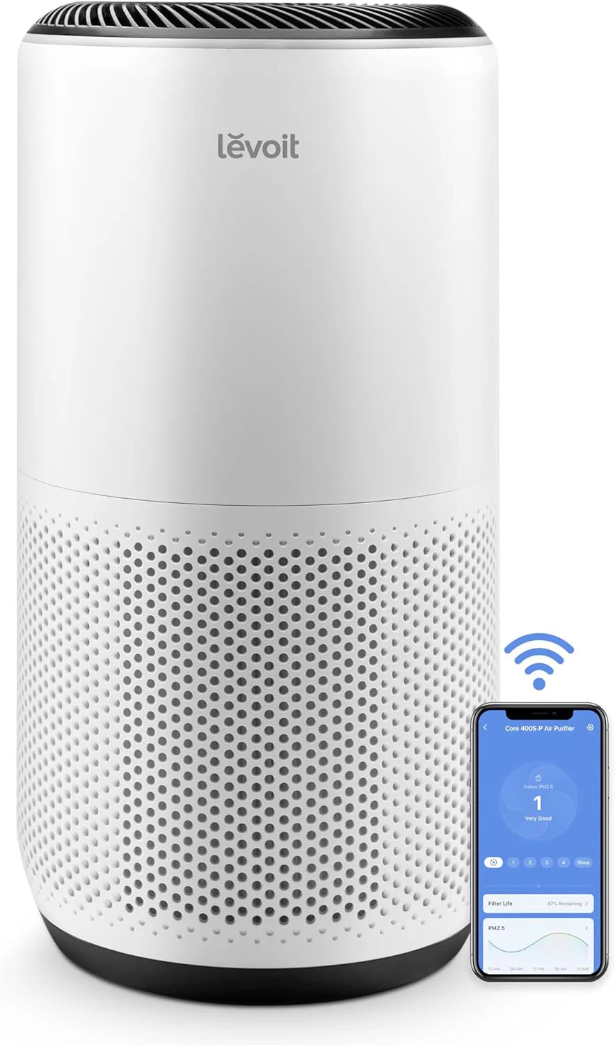 LEVOIT Air Purifiers for Home Large Room Up to 1733 Ft2 With HEPA Sleep Mode, AHAM VERIFIDE, Auto Mode, Air Quality Monitor, Smart WiFi, 3-in-1 Filter For Pet Allergy, Smoke, Dust, Core 400S-P, White