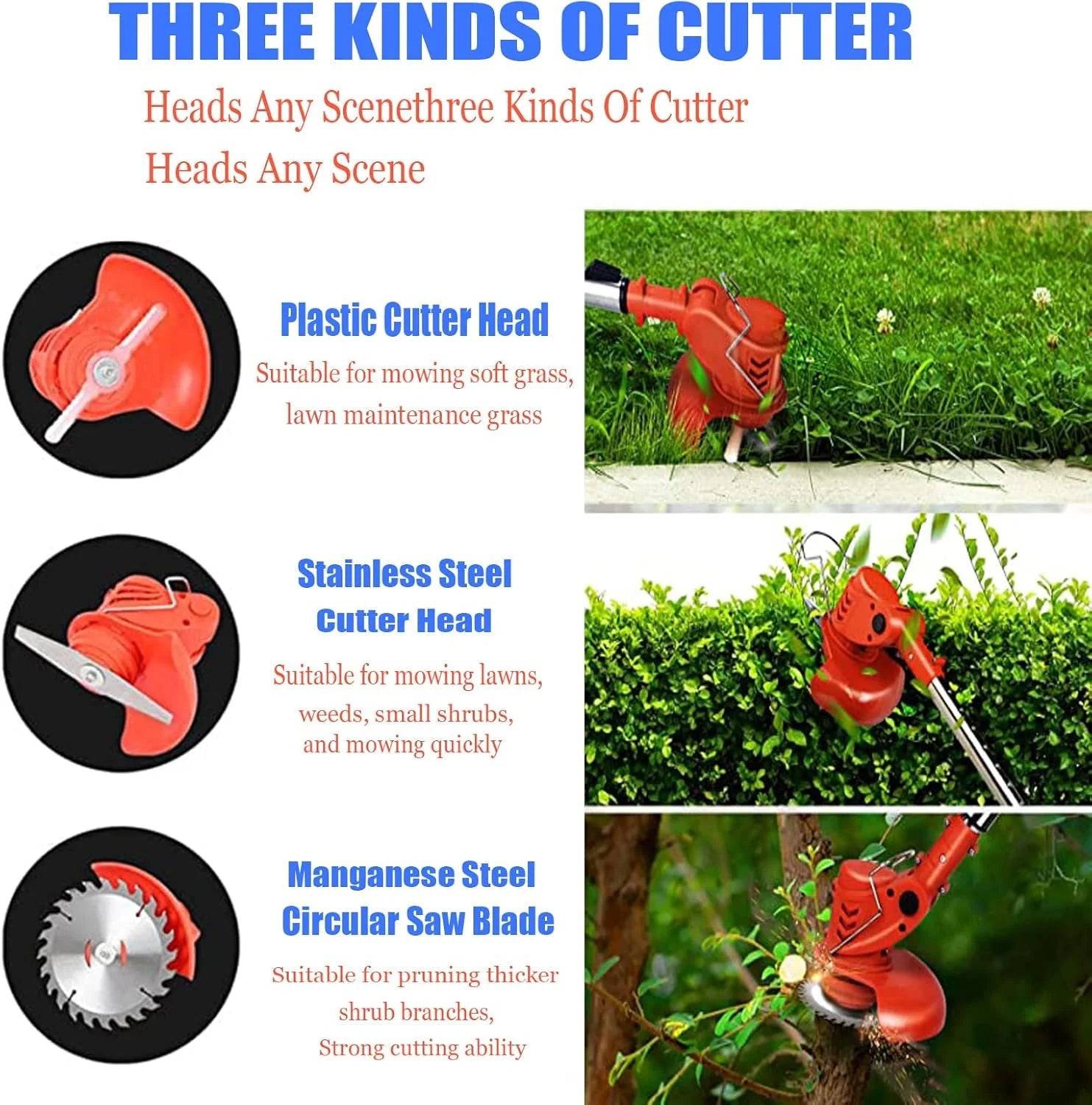 Weed Wacker Electric Cordless Grass Trimmer with 3Types Blades Included 2Pcs 24v 4Ah