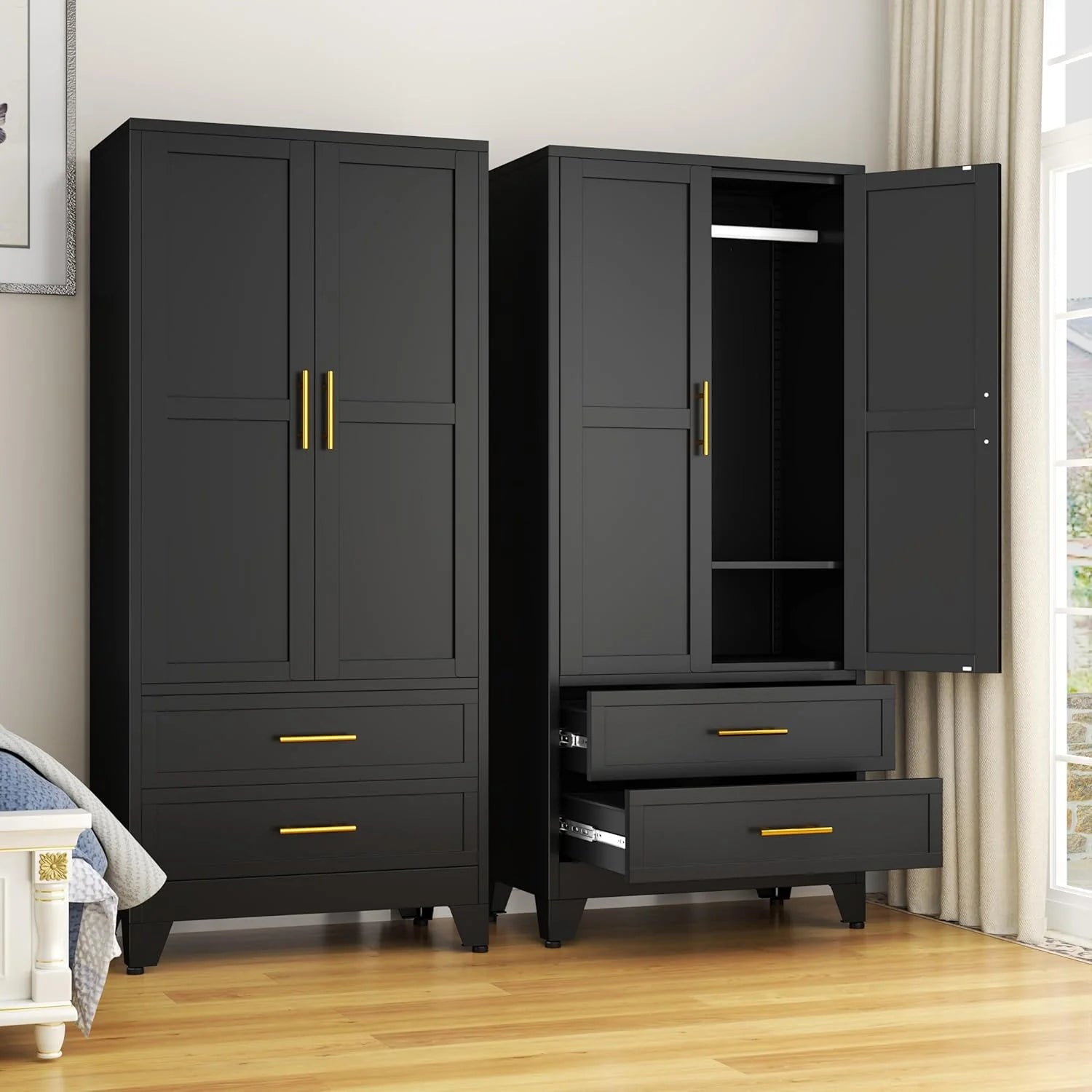 Steel Armoire Wardrobe Closet, 71 Metal Clothing Storage Cabinets