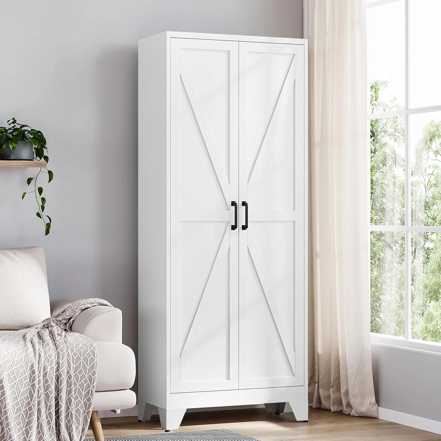 Yizosh Metal Storage Cabinet with 2 Doors and 4 Adjustable Shelves