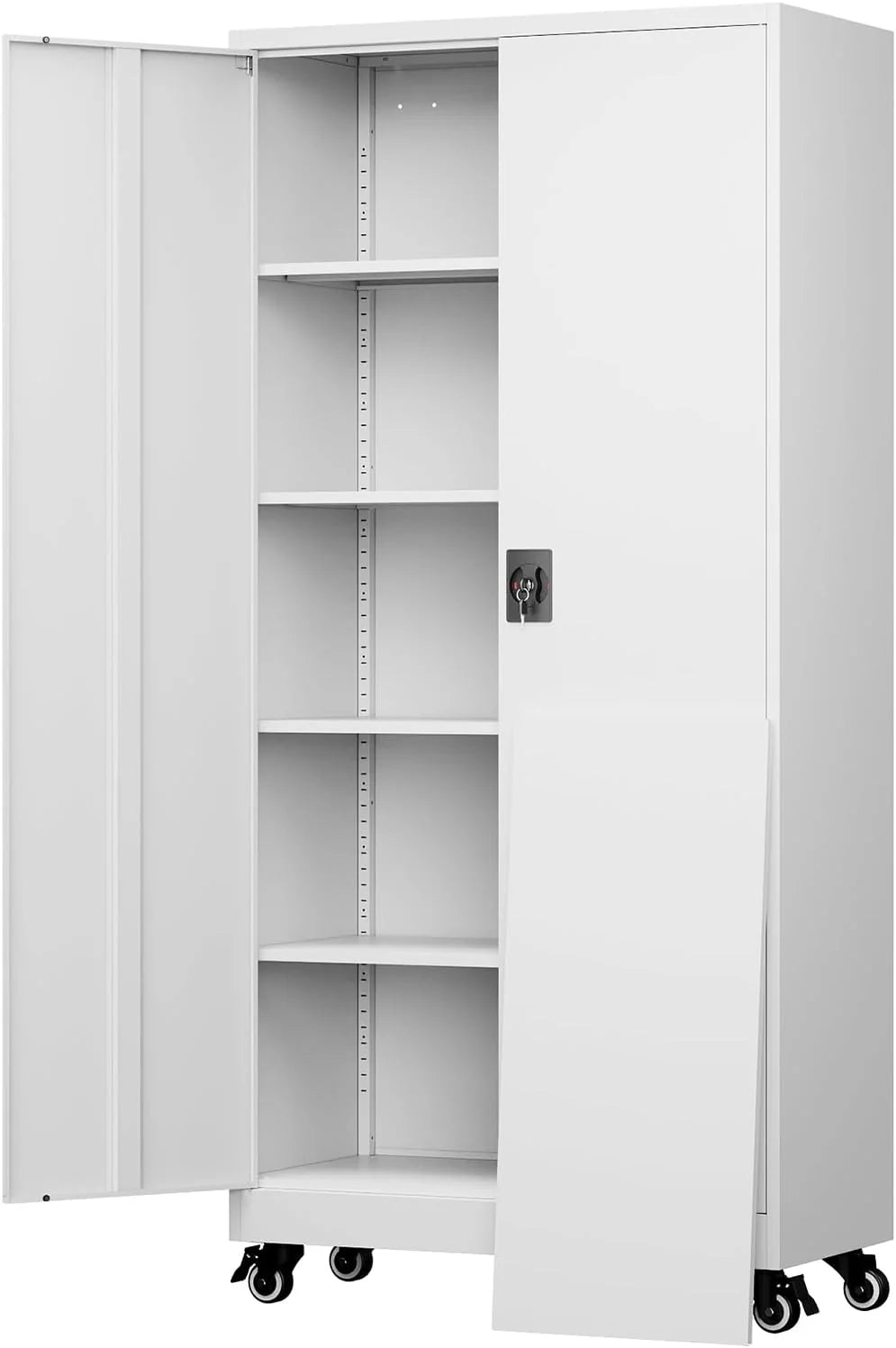 Yizosh Metal Garage Storage Cabinet with 2 Doors and 5 Adjustable Shelves