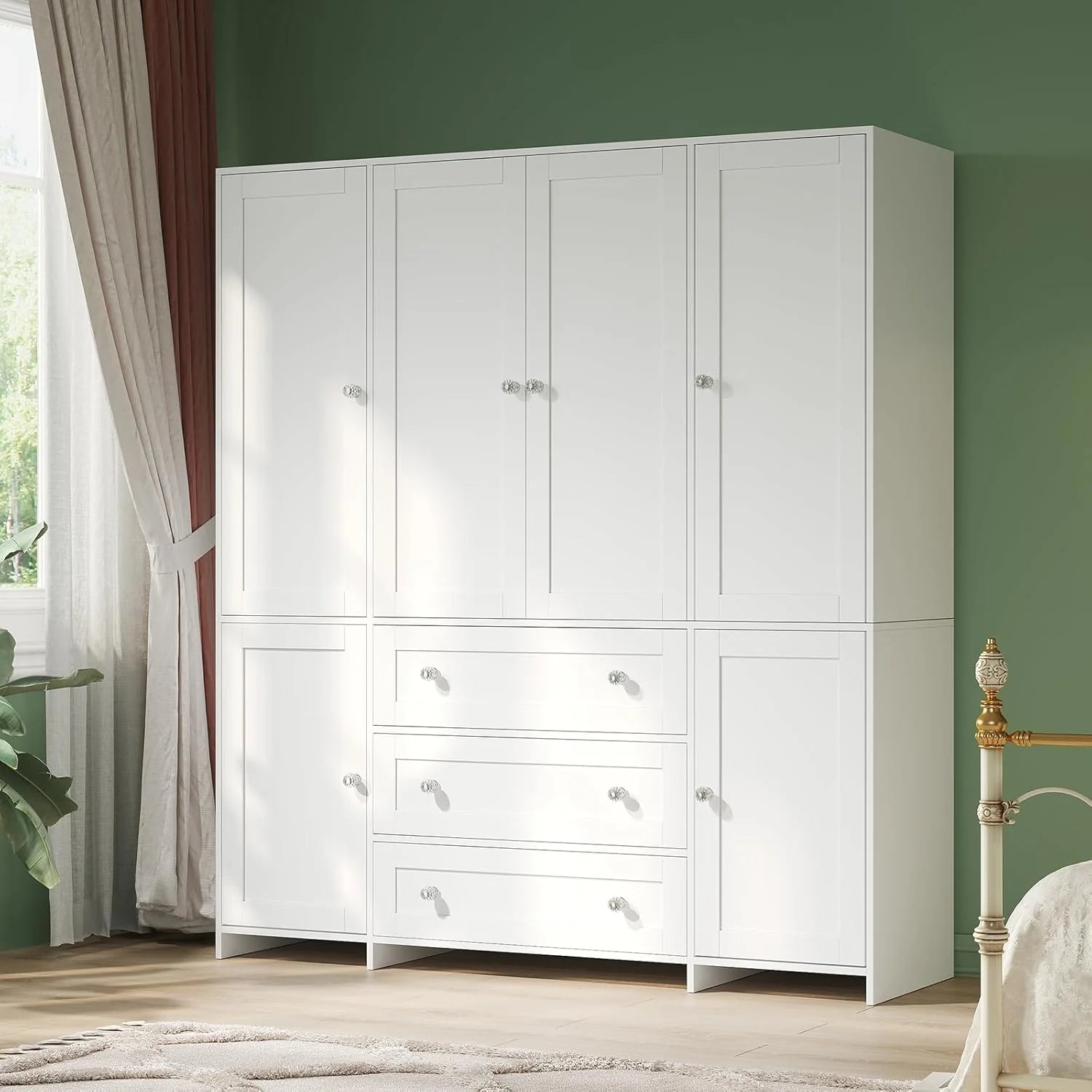 VOWNER Armoire Wardrobe Closet with Drawers and Mirror, 71 Clothing Storage Cabinet