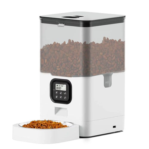 Automatic Cat Feeder 6L Stainless Steel Bowl Timed Dry Food Dispenser with Voice Recorder and LCD Display