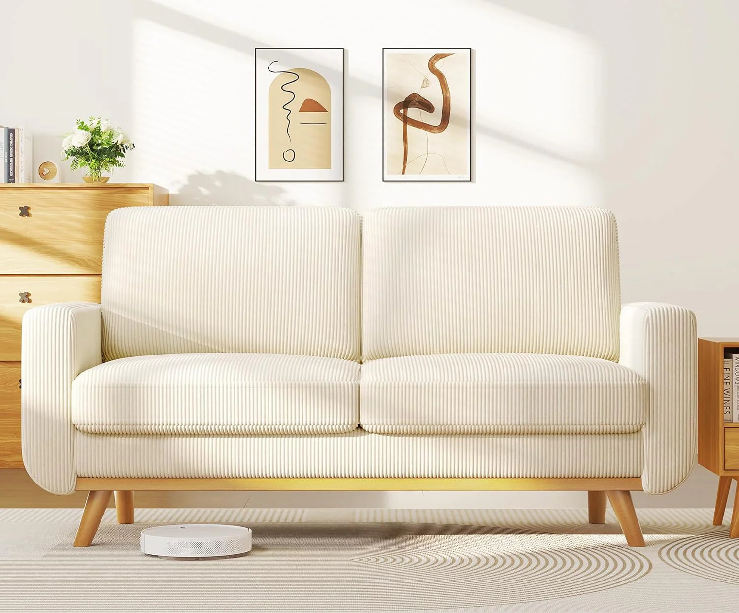 Vesgantti 68 Loveseat Sofa - Green, Comfy Corduroy with Spring Cushion, Solid Wood Frame, Modern Deep Seat, Bedroom & Living Room, Office Couch